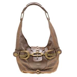 Pre Owned Jimmy Choo Metallic Brown Leather Tulita Hobo