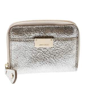 Jimmy Choo Metallic Silver Leather Compact Wallet