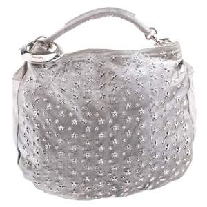 Jimmy Choo Silver Leather Star Studded Sky Bangle Hobo