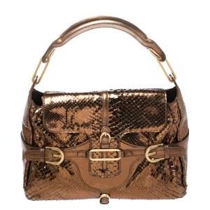 مملوكة مسبقًا Jimmy Choo Metallic Bronze Python Leather Tulita Hobo