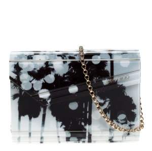 Pre Owned Jimmy Choo Black/White Printed Acrylic Candy Clutch Bag