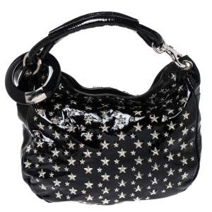 Pre Owned Jimmy Choo Black Patent Leather Small Star Studded Solar Hobo