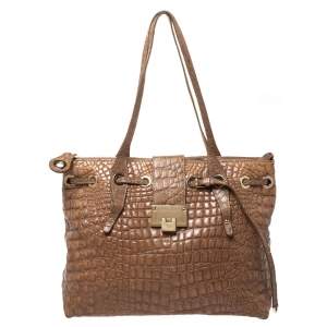 مملوكة مسبقًا Jimmy Choo Beige Croc Embossed Patent Leather Rhea Shopper Tote