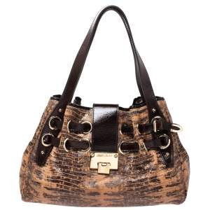 Jimmy Choo Brown Python Effect Patent Leather Ramona Tote