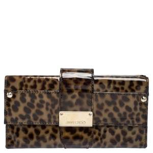 Jimmy Choo Brown Leopard Print Patent Leather Continental Wallet