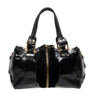 Jimmy Choo Black Patent Leather and Suede Marla Satchel