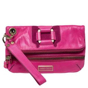مملوكة مسبقًا Jimmy Choo Neon Pink Leather Mave Foldover Clutch
