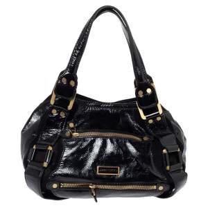 Pre Owned Jimmy Choo Black Patent Leather and Suede Mahala Bag
