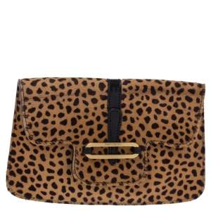 مملوكة مسبقًا Jimmy Choo Beige/Black Leopard Print Calfhair and Leather Clutch