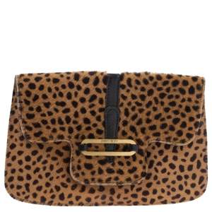 مملوكة مسبقًا Jimmy Choo Beige/Black Leopard Print Calfhair and Leather Clutch