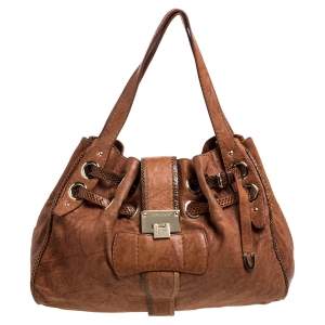 مملوكة مسبقًا Jimmy Choo Brown Leather and Snakeskin Ramona Tote