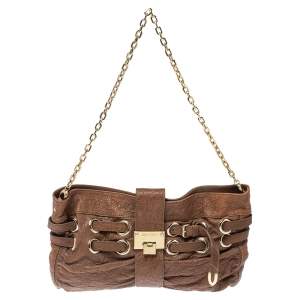 Pre Owned Jimmy Choo Brown Leather Riki Chain Shoulder Bag