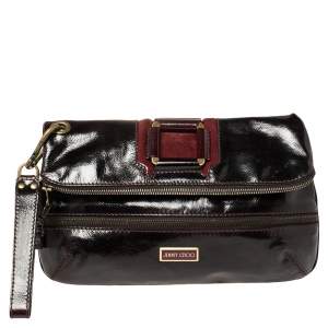 Jimmy Choo Burgundy Patent Leather and Suede Mave Foldover Clutch