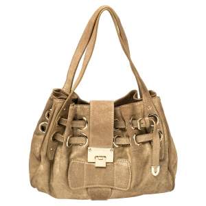 Jimmy Choo Gold Shimmer Suede Ramona Shoulder Bag