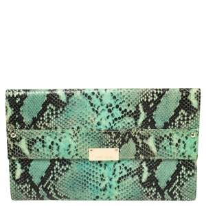 Jimmy Choo Sea Green Python Embossed Leather Reese Clutch
