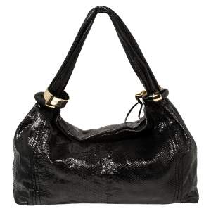 Jimmy Choo Black Python Large Saba Hobo