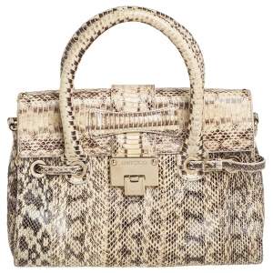 Jimmy Choo Beige/Black Snakeskin Rosalie Satchel