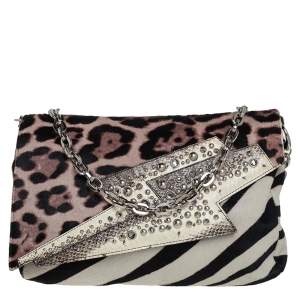 Jimmy Choo Animal Print Pony Hair And Snakeskin Embellished Shoulder Bag