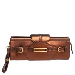 Pre Owned حقيبة كلتش جيمي تشو حالة معصم توليتا جلد برونزي ميتالك