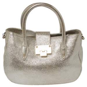 مملوكة مسبقًا Jimmy Choo Metallic Gold Crinkled Leather Tote Bag