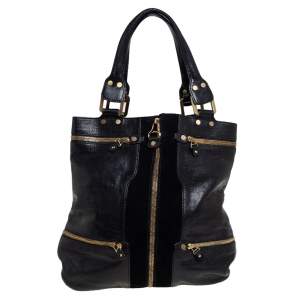 Jimmy Choo Black Leather and Suede Large Mona Tote