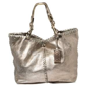 مملوكة مسبقًا Jimmy Choo Metallic Leather and Snakeskin Trim Whipstitch Tote