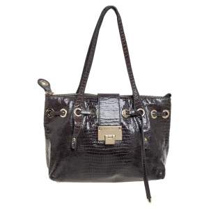 مملوكة مسبقًا Jimmy Choo Metallic Grey Snakeskin Embossed Leather Rhea Tote