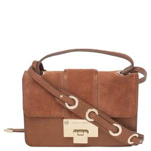 Jimmy Choo Brown Suede And Leather Rebel Top Handle Bag