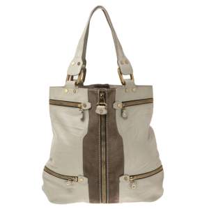 مملوكة مسبقًا Jimmy Choo Grey Leather and Suede Large Mona Tote