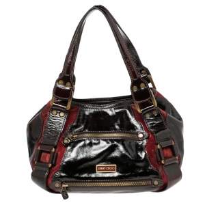 Jimmy Choo Two Tone Red Patent Leather and Suede Mahala Bag