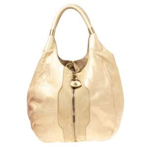 Jimmy Choo Beige/Gold Leather and Suede Mandah Expandable Bag