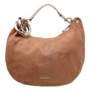 مملوكة مسبقًا Jimmy Choo Beige Leather Medium Solar Hobo