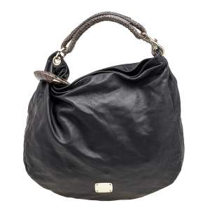 Jimmy Choo Black/Grey Leather and Python Large Sky Hobo