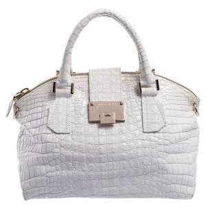Jimmy Choo White Croc Embossed Leather Romeo Satchel
