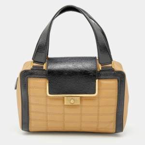 Jimmy Choo Black/Brown Patent and Leather Catherine Box Satchel