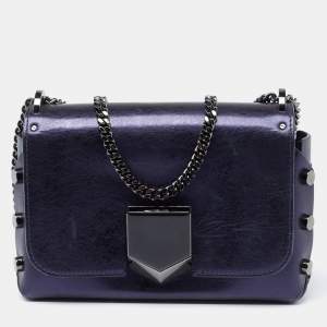 Jimmy Choo Metallic Navy Blue Leather Lockett City Shoulder Bag