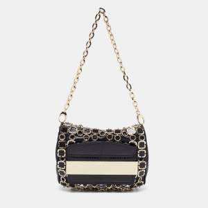 Pre Owned Jimmy Choo Black/Gold Leather and Python Chain Mail Carolina Shoulder Bag