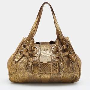 Jimmy Choo Metallic Gold Python Ramona Shoulder Bag