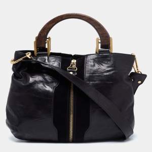 Jimmy Choo Black Leather and Suede Expandable Maia Top Handle bag