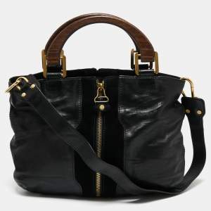 Jimmy Choo Black Leather and Suede Expandable Maia Tote