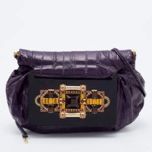 Jimmy Choo Purple Eel Leather Crystal Embellished Clutch