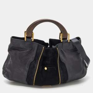 Jimmy Choo Black Leather and Suede Expandable Maia Hobo