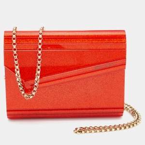 Jimmy Choo Orange Acrylic and Leather Candy Chain Clutch 