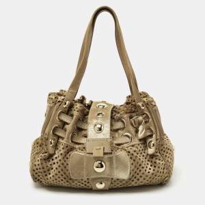 Jimmy Choo Gold Perforated Suede Riki Tote 