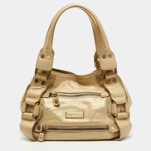 Jimmy Choo Gold Leather and Suede Mahala Bag