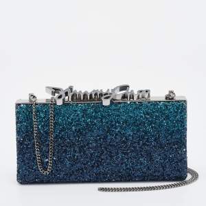 Jimmy Choo Blue Coarse Glitter Celeste Clutch 