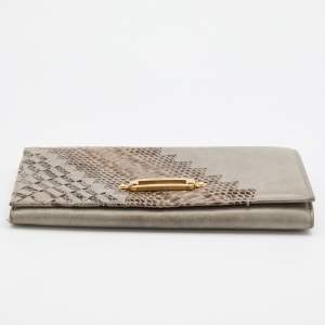 Jimmy Choo Grey/Beige Water Snake and Leather Flap Clutch