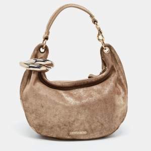 Jimmy Choo Metallic Beige Suede Solar Hobo