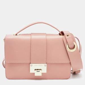 Jimmy Choo Pink Leather Rebel Flap Top Handle Bag