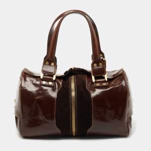 Jimmy Choo Brown Patent Leather and Suede Large Marla Bag
